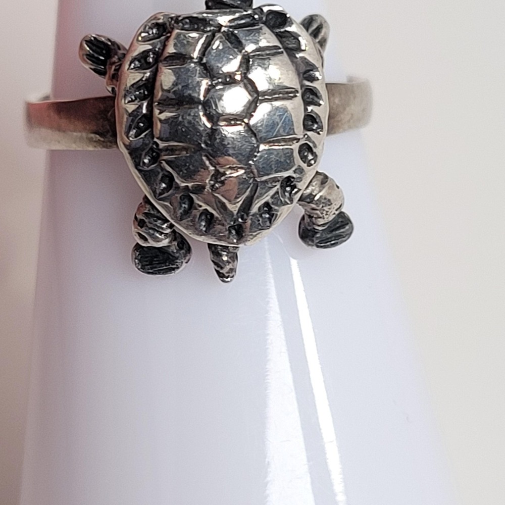 925 Sterling Silver Turtle Ring Size 6.5 Articulated Band Charm Jewelry - Picture 4 of 10